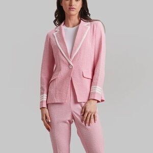 New Piece of Cloth  Pink White Stripe Long Sleeve Blazer Jacket